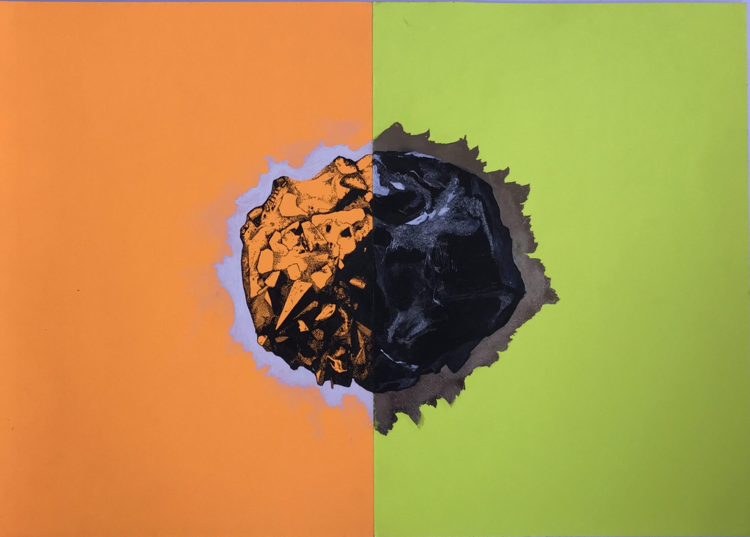 Meteorwrongs: Drawing on fluorescent card of a rock glowing.