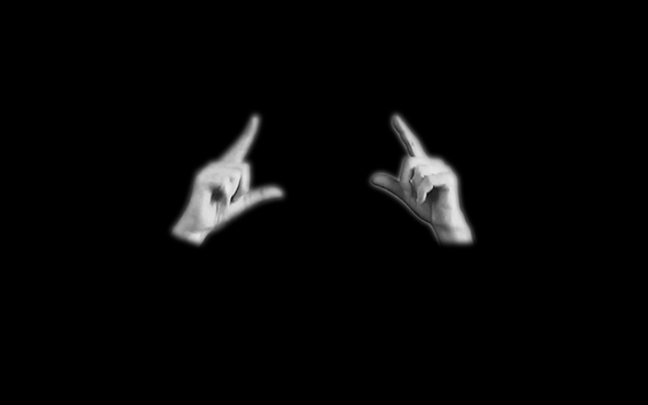 White ghostly hands sign the word sleep against a black background