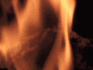 The Burning: Flickering flames of a wood log fire