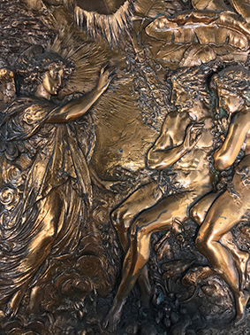 Copper plaque showing the angel expelling Adam and Eve from the Garden of Eden